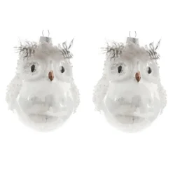 KAEMINGK Lot de 2 chouettes à suspendre (H10 cm) Athéna Perle Blanc Hot