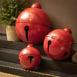 KAEMINGK Lot de 3 Cloches Géantes en métal à suspendre (D52-42-31 cm) Grisons Rouge Hot