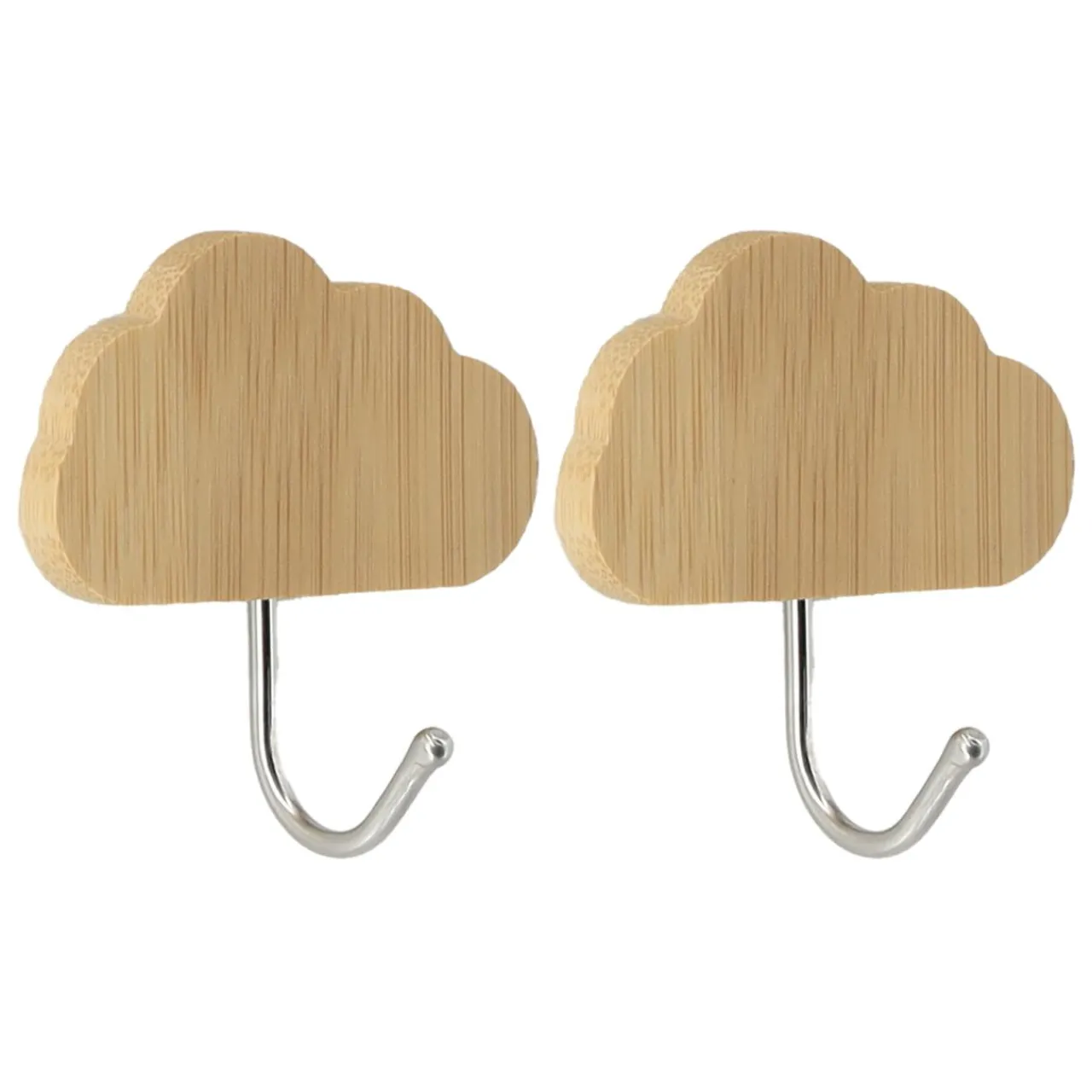 TENDANCE Lot de 2 crochets adhésifs 3M bambou (H6 cm) Nuage Naturel