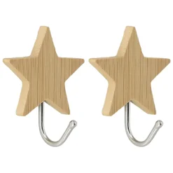 TENDANCE Lot de 2 crochets adhésifs 3M bambou (H6 cm) Etoiles Naturel Best