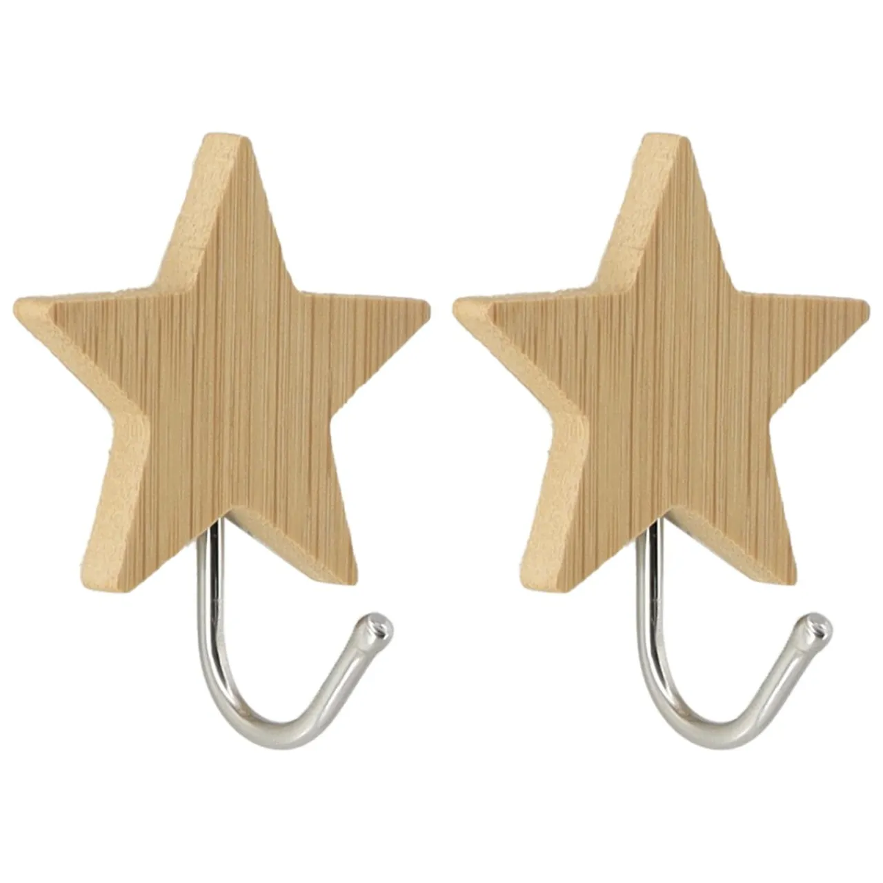 TENDANCE Lot de 2 crochets adhésifs 3M bambou (H6 cm) Etoiles Naturel Best