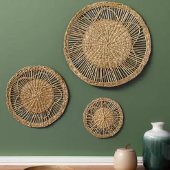 ATMOSPHERA Lot de 3 décorations murales roseau (D20-30-45 cm) Seagrass Naturel Hot