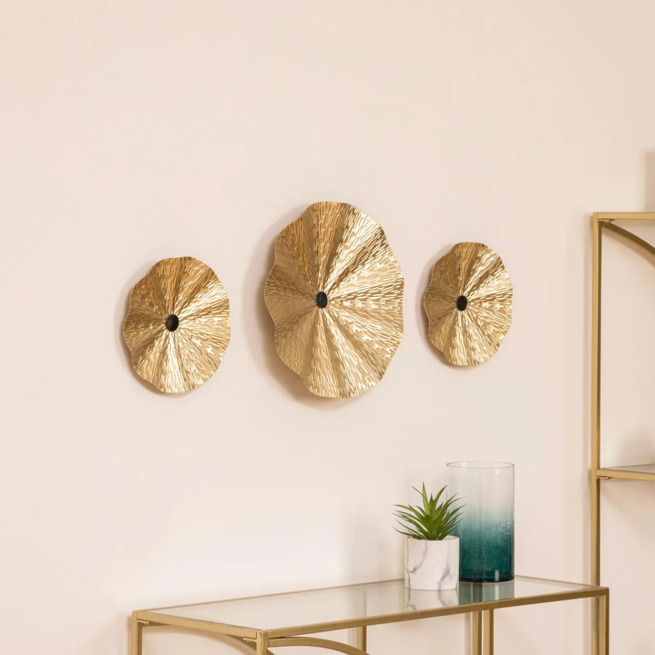 Atmosphera, cru017dateur d'intu017drieur Lot de 3 décos murales métal (D33,5 cm) Leslie Or Hot
