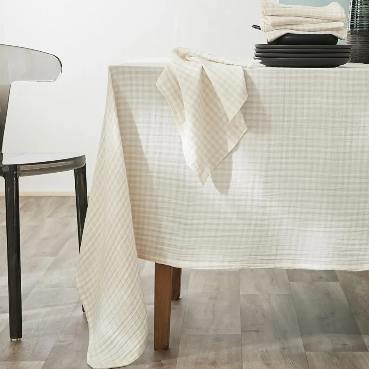 EMINZA Lot de 2 essuie-main gaze de coton (50 x 70 cm) Gaïa vichy Beige