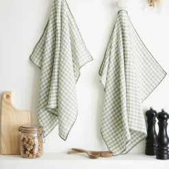 EMINZA Lot de 2 essuie-main gaze de coton (50 x 70 cm) Gaïa vichy Vert Eucalyptus Hot
