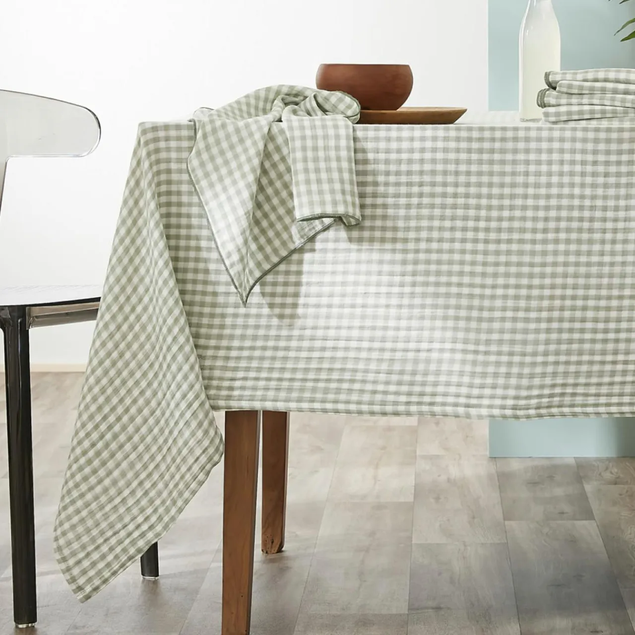 EMINZA Lot de 2 essuie-main gaze de coton (50 x 70 cm) Gaïa vichy Vert Eucalyptus Hot