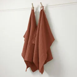 EMINZA Lot de 2 essuie-mains gaze de coton (70 cm) Gaïa Terracotta Best