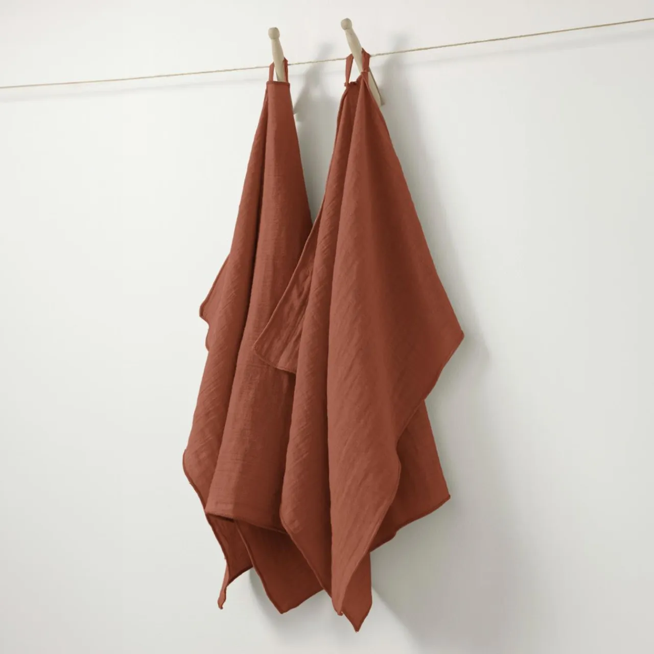EMINZA Lot de 2 essuie-mains gaze de coton (70 cm) Gaïa Terracotta Best