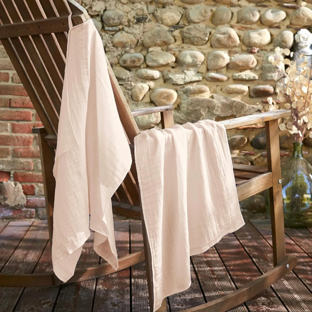 EMINZA Lot de 2 essuie-mains gaze de coton (70 cm) Gaïa Rose poudré Clearance