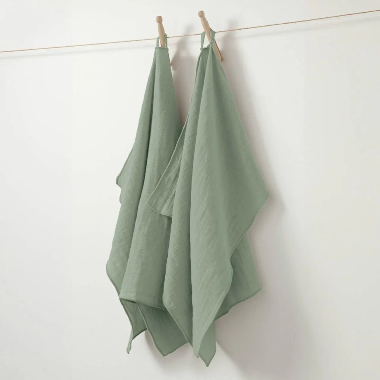 EMINZA Lot de 2 essuie-mains gaze de coton (70 cm) Gaïa Vert Eucalyptus Sale