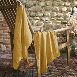 EMINZA Lot de 2 essuie-mains gaze de coton (70 cm) Gaïa Jaune safran Sale
