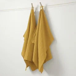 EMINZA Lot de 2 essuie-mains gaze de coton (70 cm) Gaïa Jaune safran Sale