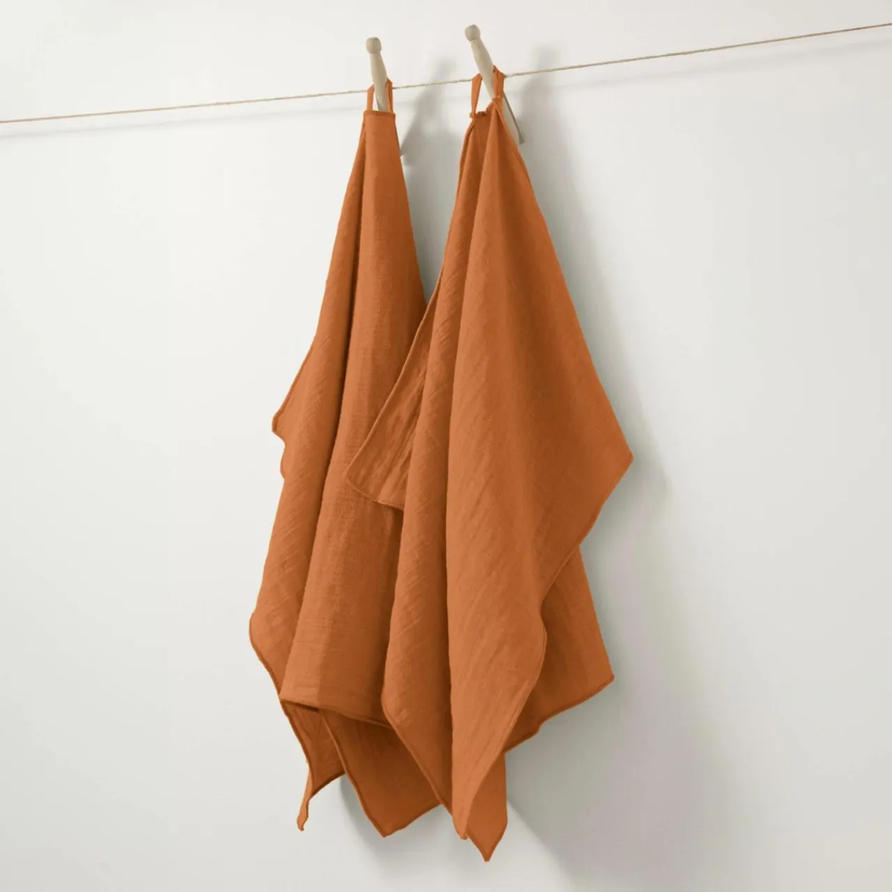 EMINZA Lot de 2 essuie-mains gaze de coton (50 x 70 cm) Gaïa Abricot