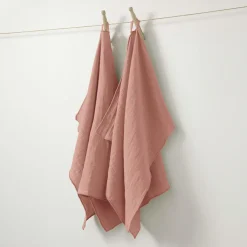 EMINZA Lot de 2 essuie-mains gaze de coton (70 cm) Gaïa Rose Pêche Best