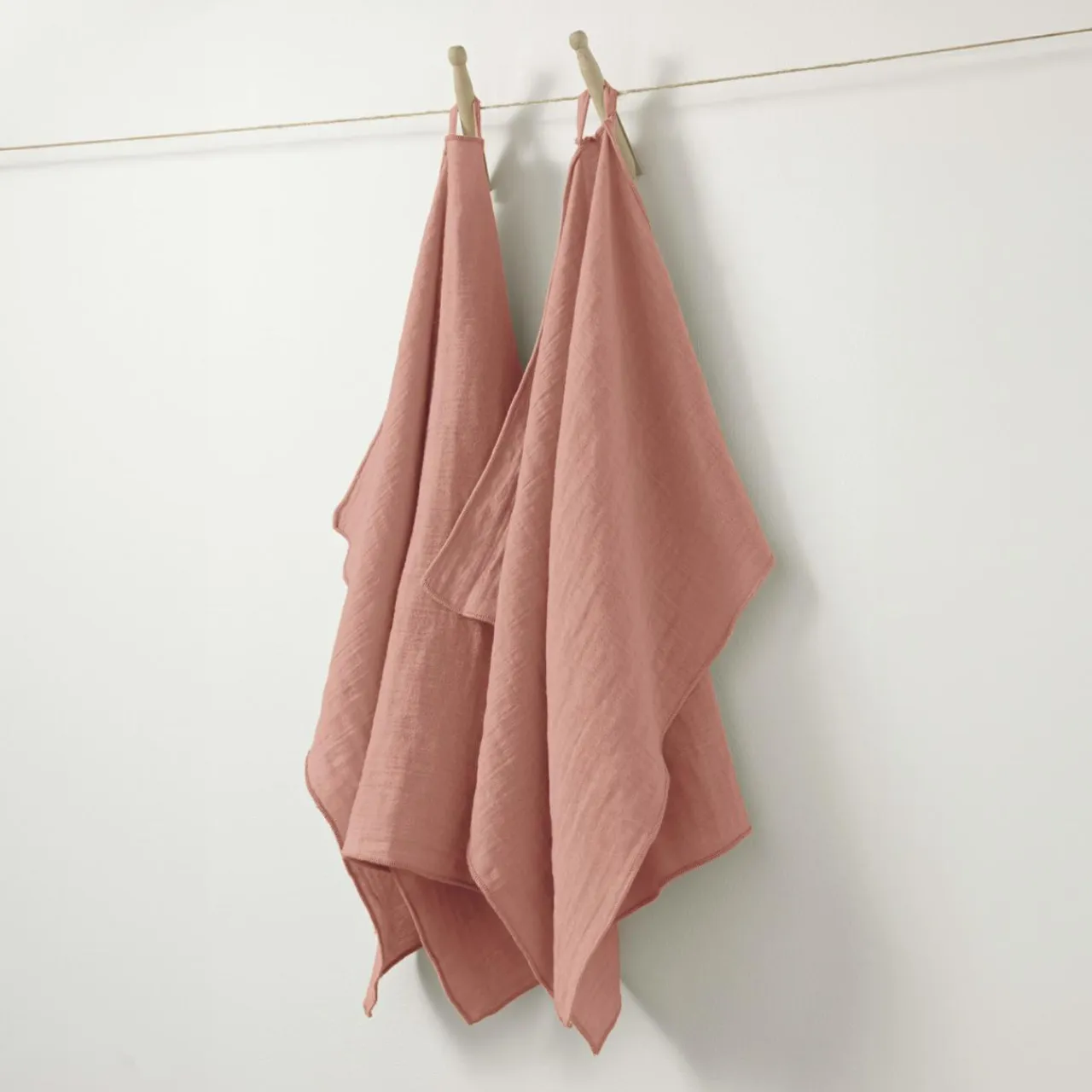 EMINZA Lot de 2 essuie-mains gaze de coton (70 cm) Gaïa Rose Pêche Best