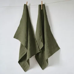EMINZA Lot de 2 essuie-mains lin lavé (50 x 70 cm) Louise Vert romarin Outlet