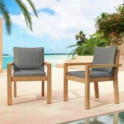 MOBELLIA Lot de 2 fauteuils de jardin empilables en bois d'acacia Bornéo Gris Anthracite Best