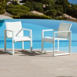 MOBELLIA Lot de 2 fauteuils de jardin en aluminium Elba Blanc Sale