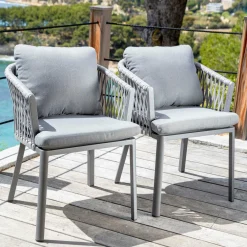 MOBELLIA Lot de 2 fauteuils de jardin en aluminium Amalfi Gris Anthracite New