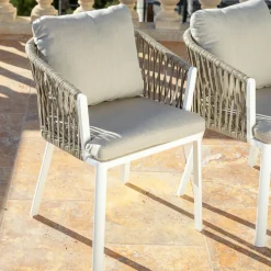 MOBELLIA Lot de 2 fauteuils de jardin en aluminium Amalfi et taupe Blanc New