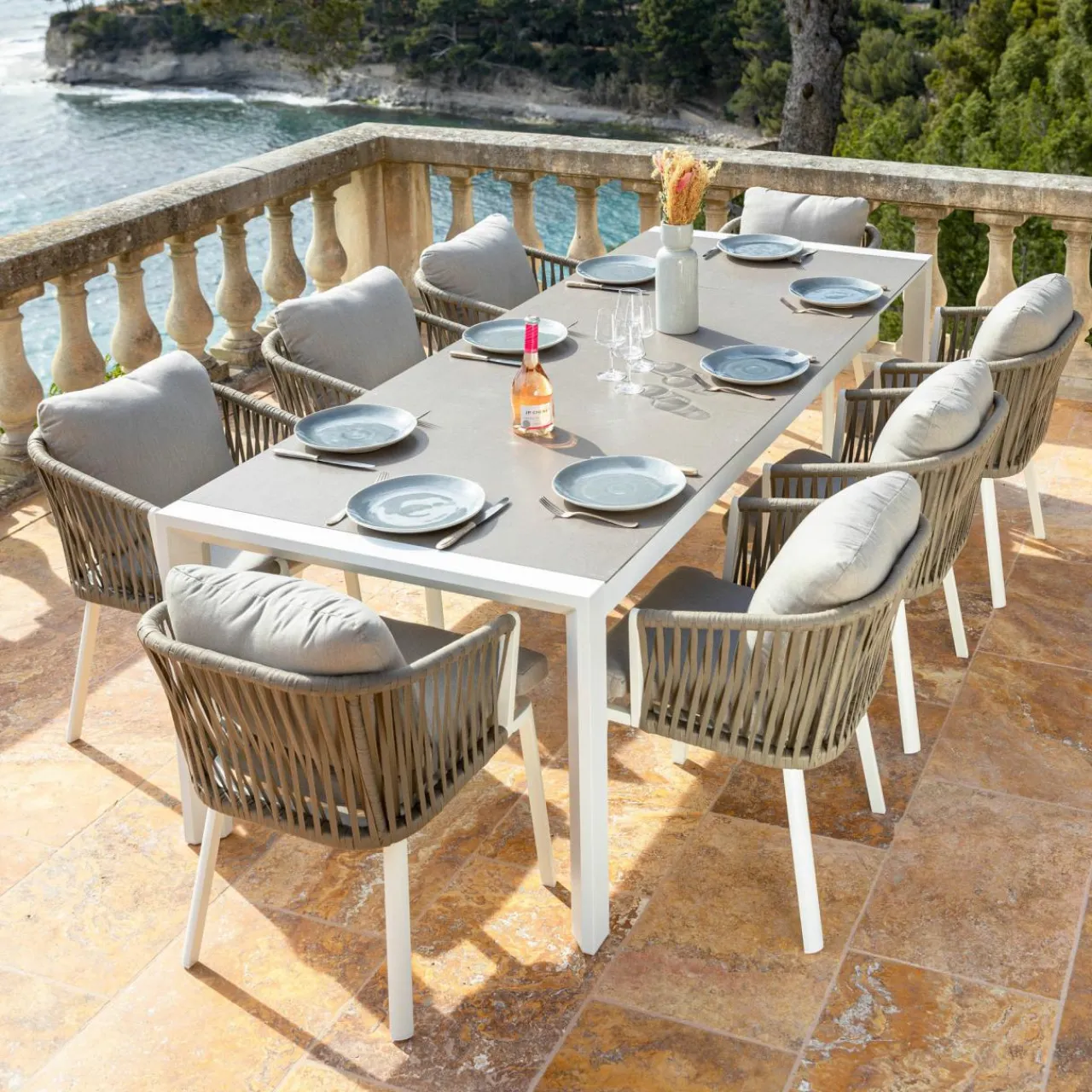 MOBELLIA Lot de 2 fauteuils de jardin en aluminium Amalfi et taupe Blanc New