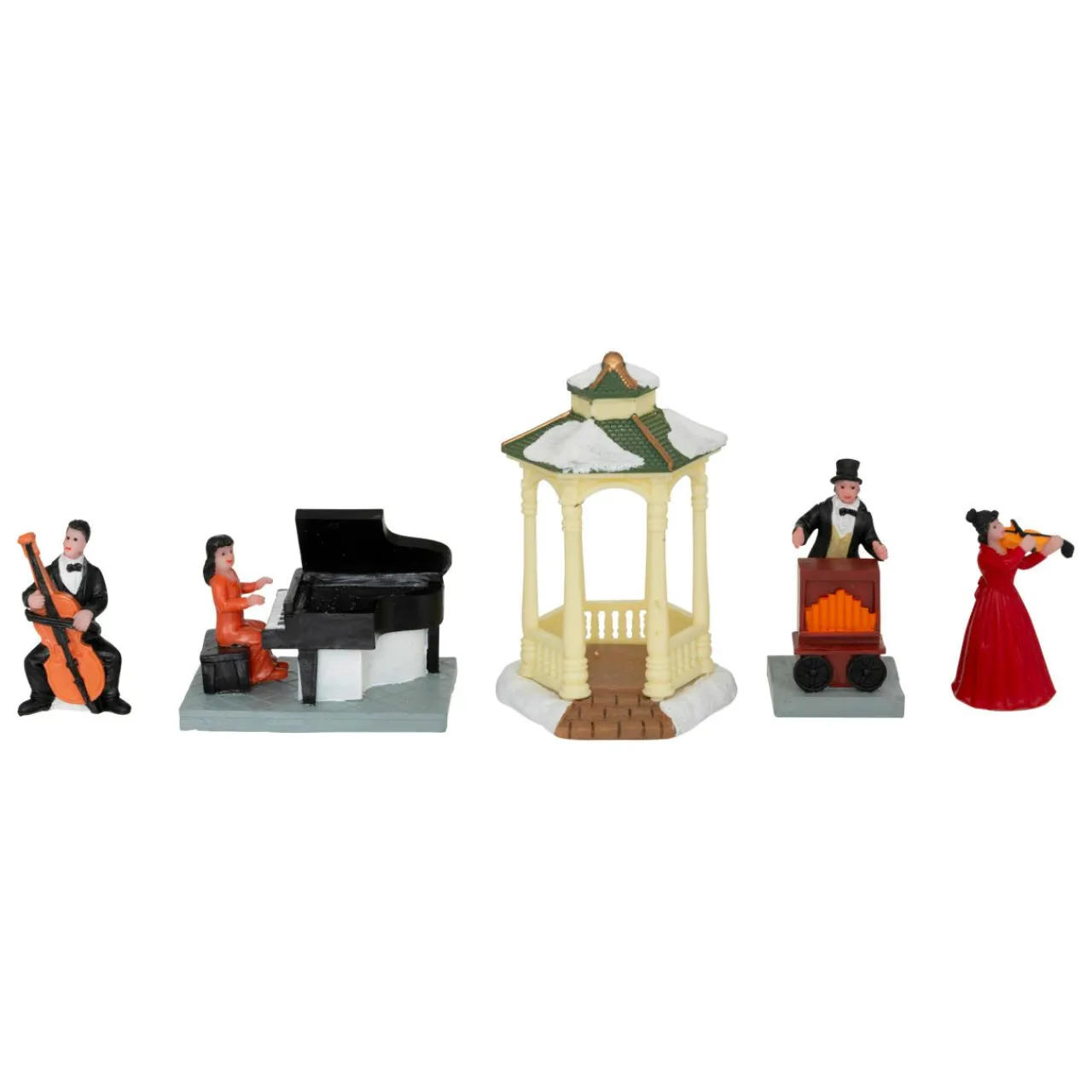 JJA Lot de 5 figurines et accessoires pour village (H22 cm) Musique et kiosque Multicolore