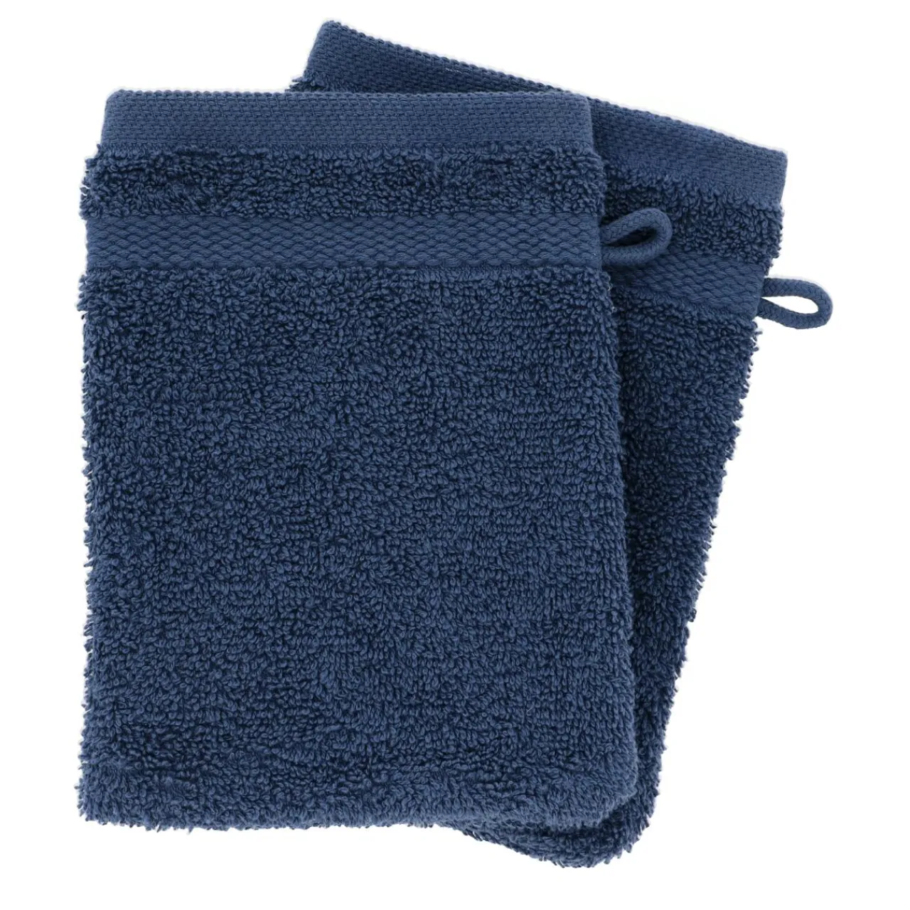 TENDANCE Lot de 2 gants de toilette coton (15 x 21 cm) Timeless Bleu marine Discount