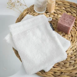 EMINZA Lot de 2 gants de toilette coton bio (15 x 21 cm) Méline chantilly Blanc Best