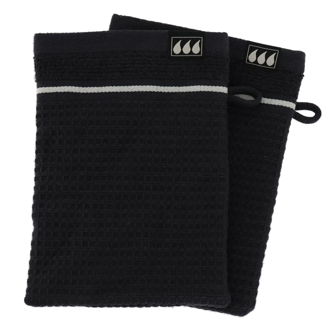 TENDANCE Lot de 2 gants de toilette coton nid d'abeille (15 x 21 cm) Japandi Noir Outlet