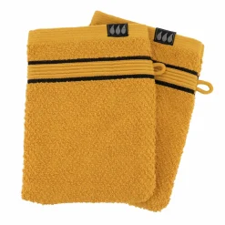 TENDANCE Lot de 2 gants de toilette coton (15 x 21 cm) Black Line Joia / noir Jaune ocre Outlet