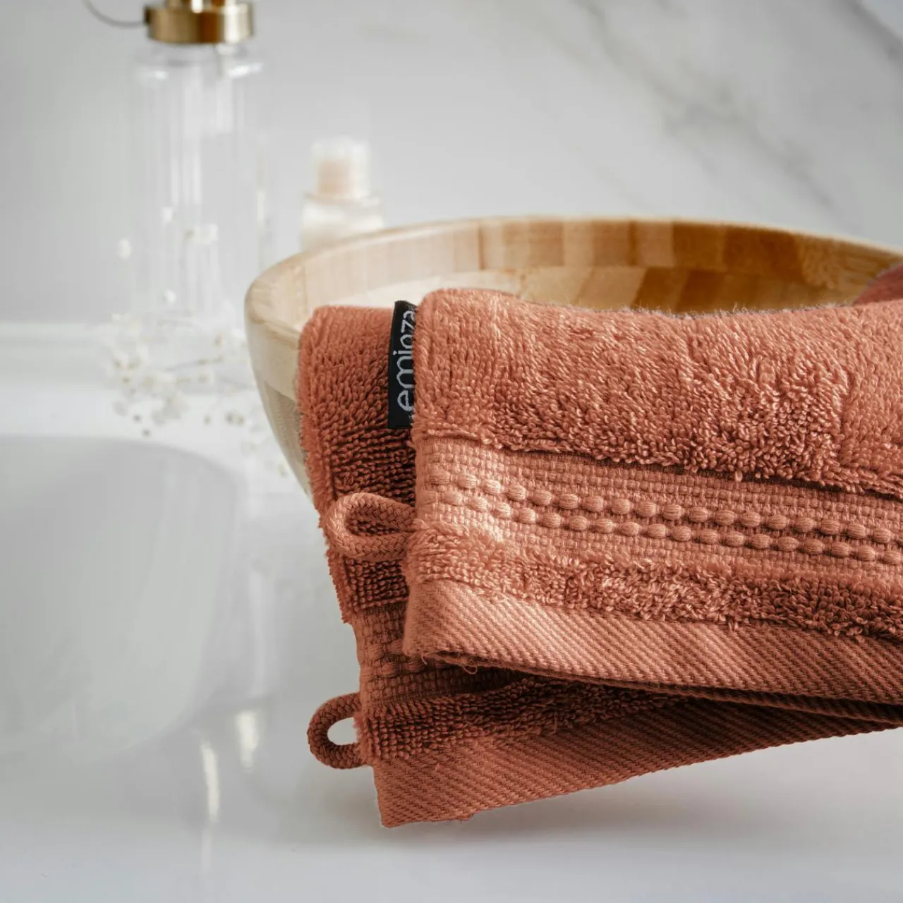 EMINZA Lot de 2 gants de toilette coton bio (15 x 21 cm) Méline Terracotta