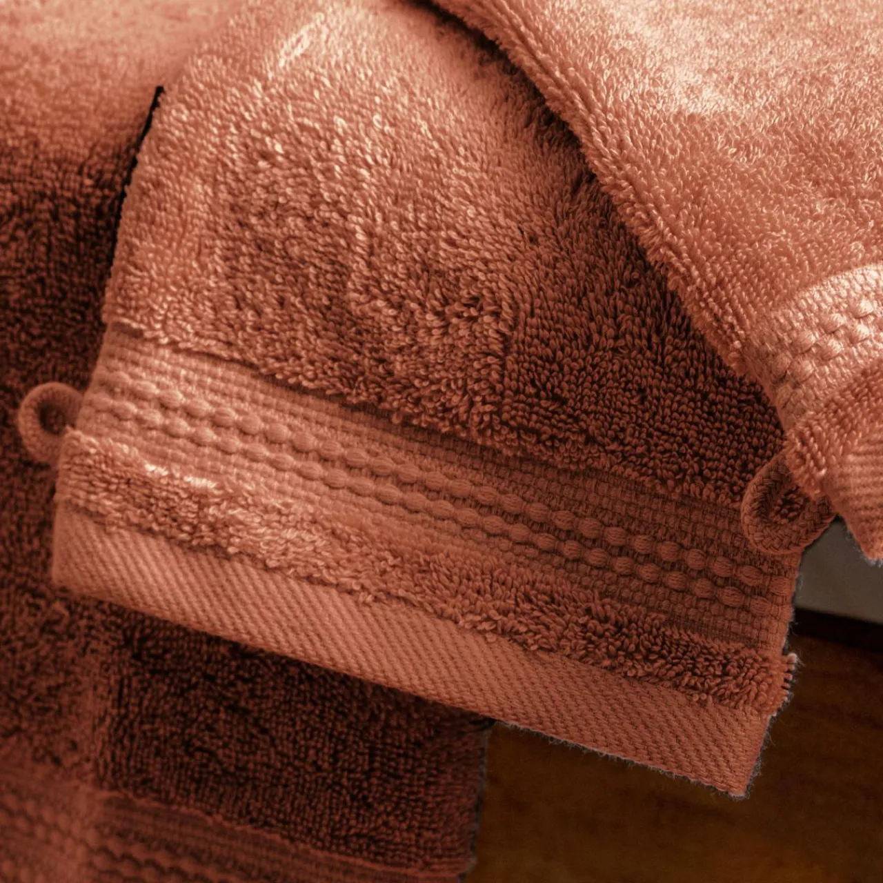 EMINZA Lot de 2 gants de toilette coton bio (15 x 21 cm) Méline Terracotta