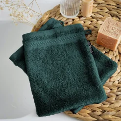 EMINZA Lot de 2 gants de toilette coton bio (15 x 21 cm) Méline Vert émeraude Online