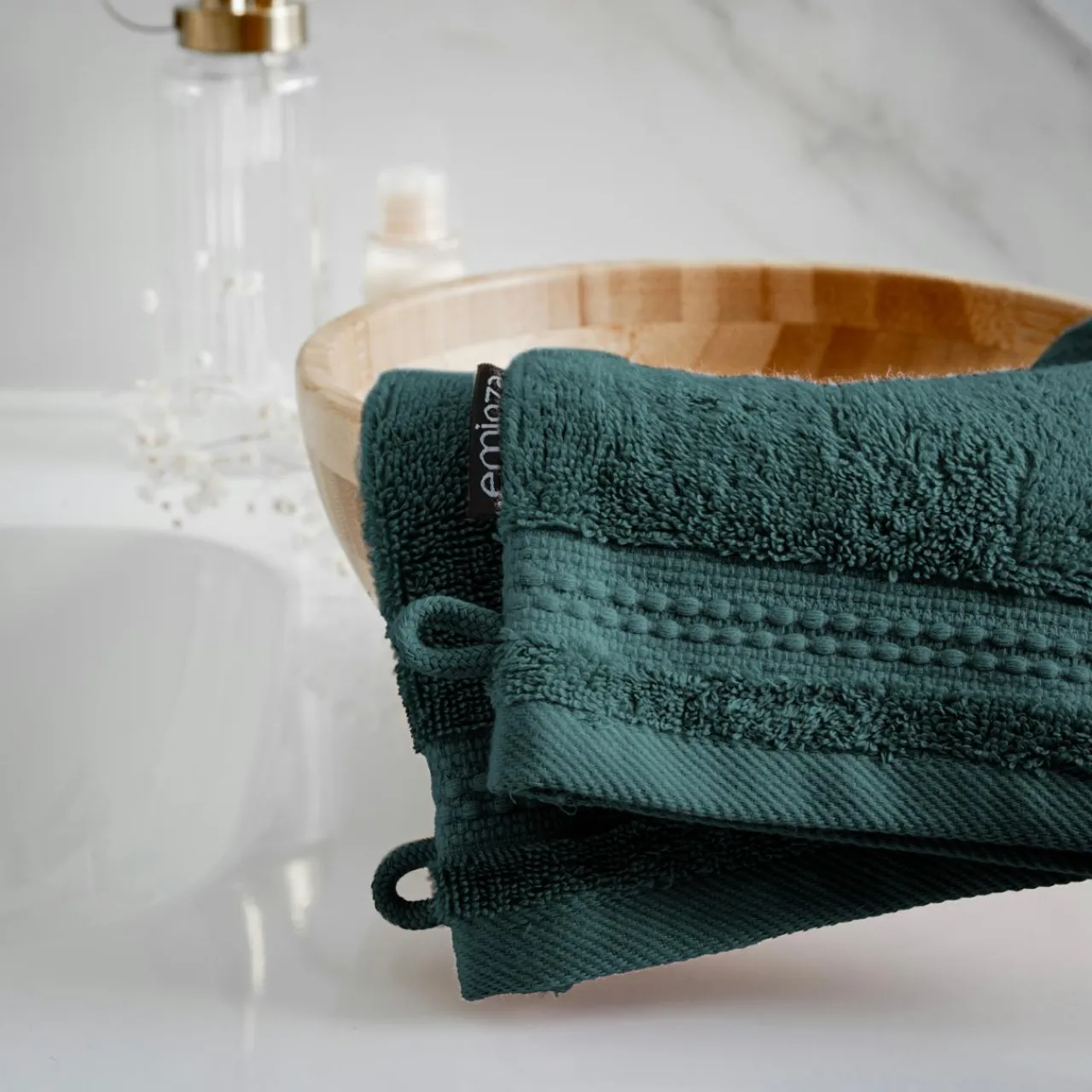 EMINZA Lot de 2 gants de toilette coton bio (15 x 21 cm) Méline Vert émeraude Online