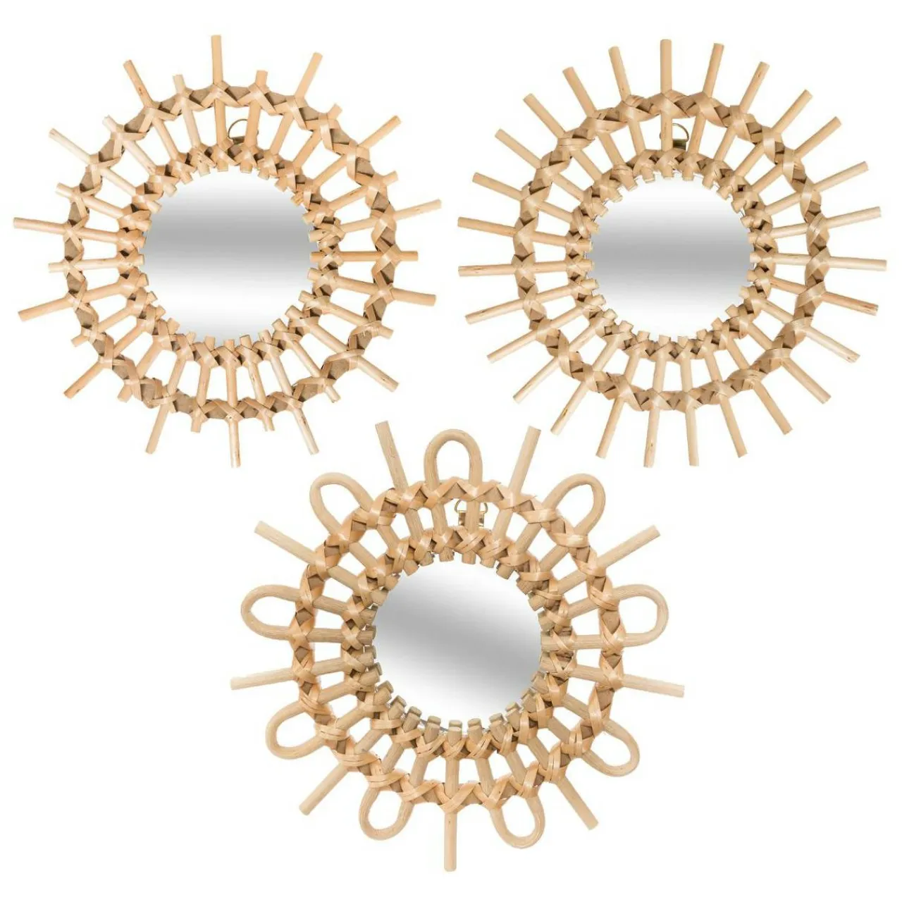 ATMOSPHERA Lot de 3 miroirs (D28 cm) Soleil Rotin Naturel Sale