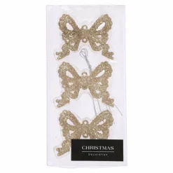 KOOPMAN Lot de 3 noeuds à suspendre (H6,5 cm) Papillons Champagne Or Outlet