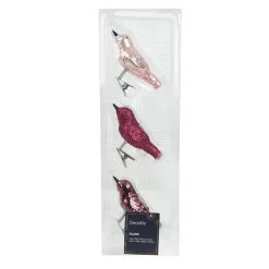 KAEMINGK Lot de 3 Oiseaux en verre (8 cm) Christmas Bird Rose Hot