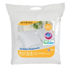 EMINZA Lot de 2 oreillers carrés moelleux (60 x 60 cm) Respirants Blanc