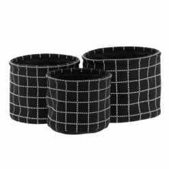 TENDANCE Lot de 3 paniers de rangement (H17 cm) Carreaux Noir