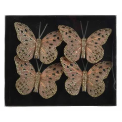KAEMINGK Lot de 4 Papillons sur pince (H6 cm) Papillon des neiges Rose poudré Discount