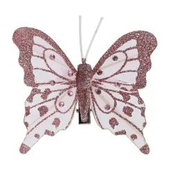 KAEMINGK Lot de 4 Papillons sur pince (H8 cm) Éclats et perles poudré Rose Online
