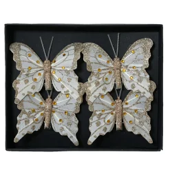 KAEMINGK Lot de 4 Papillons sur pince (H8 cm) Éclats et perles Dés Or Discount