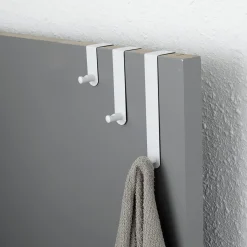 TENDANCE Lot de 3 patères de porte acier inoxydable (H7-13-19 cm) Blanc