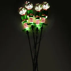 CHRISTMAS DREAM Lot de 4 piquets de jardin solaire (H40 cm) Lutin farceur lumineux Blanc chaud Vert Sale