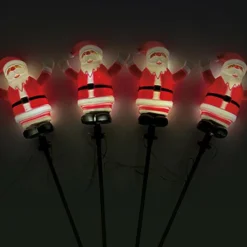 CHRISTMAS DREAM Lot de 4 piquets de jardin solaire (H40 cm) Père Noël lumineux Blanc chaud Rouge Sale