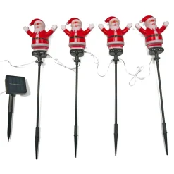 CHRISTMAS DREAM Lot de 4 piquets de jardin solaire (H40 cm) Père Noël lumineux Blanc chaud Rouge Sale