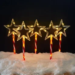KOOPMAN Lot de 5 piquets lumineux à piles 45 LED (H44 cm) Étoiles Candy Multicolore New