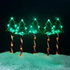 KOOPMAN Lot de 5 piquets lumineux à piles 45 LED (H44 cm) Sapins Candy Multicolore New