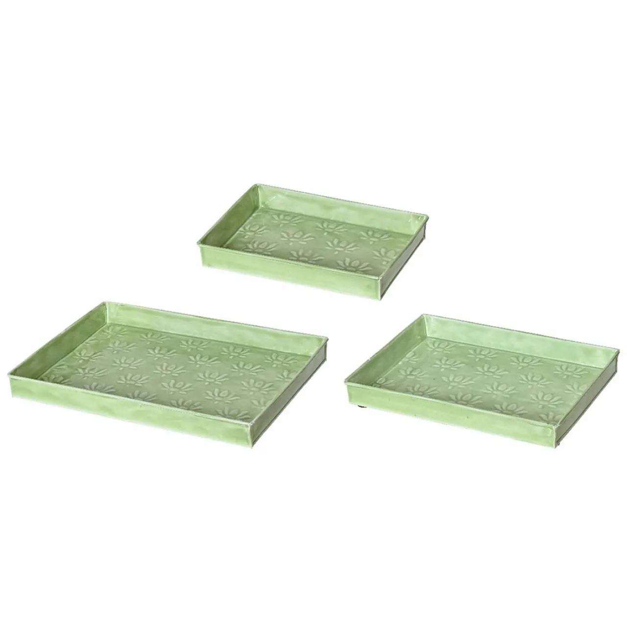 #N/A Lot de 3 plateaux décoratifs (34 x 24 cm) Fleurs d'Ésmée pomme Vert Online
