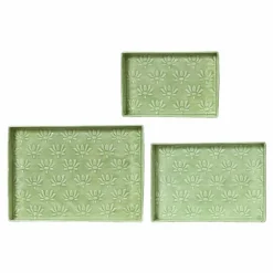 #N/A Lot de 3 plateaux décoratifs (34 x 24 cm) Fleurs d'Ésmée pomme Vert Online